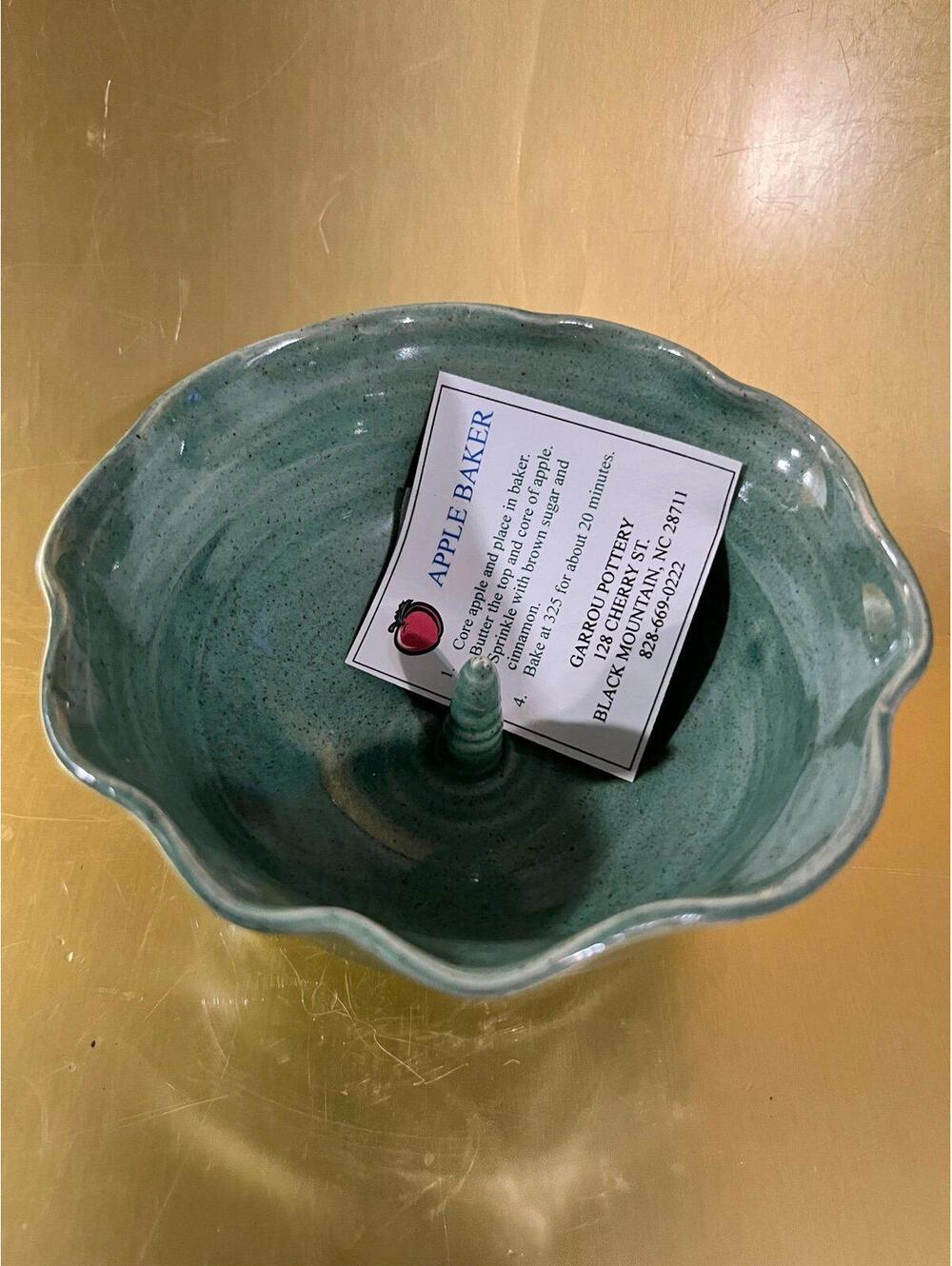 Garrou Pottery Apple Baker in Green Ceramic